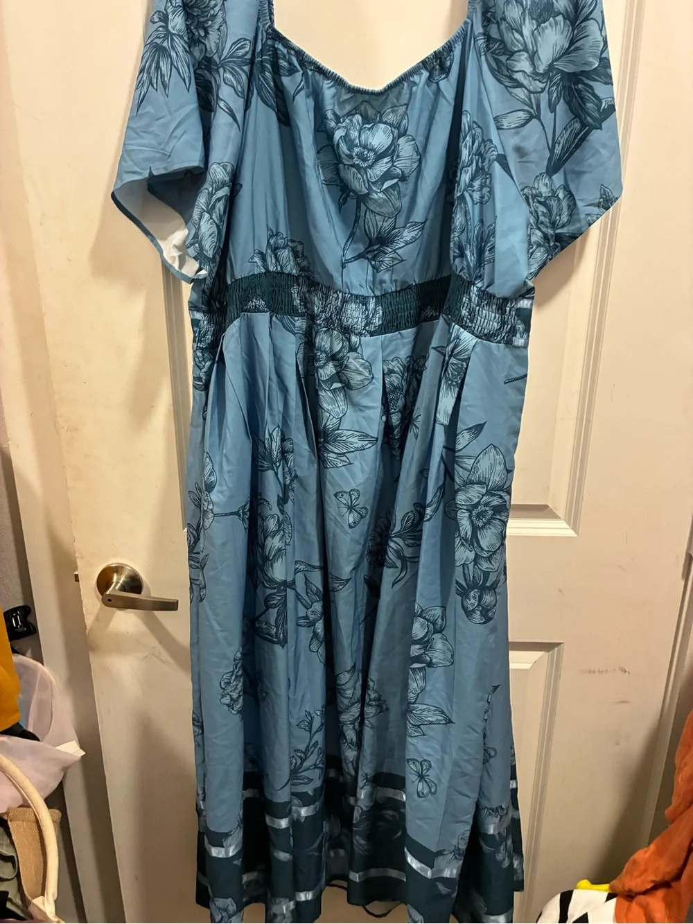 BloomChic Blue Floral Maxi Dress with Smocked Waist - Picture 3 of 6